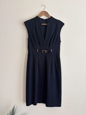 Trina Turk Astra Black Ponte Knit Cap Sleeve Sheath Dress Sz 6